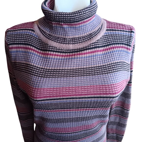 Medium True Vintage Striped Turtleneck Ribbed Knit Sweater Top Womens 70's Boho - Picture 1 of 6